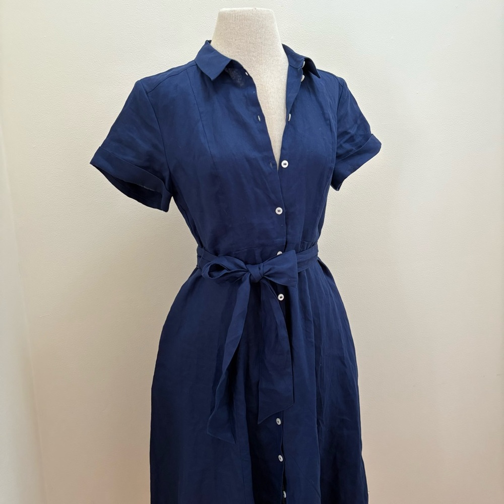 Tuckernuck Hill House Navy 100% Linen Lily Shirt Dress Size XS Nautical Coastal - Picture 13 of 16